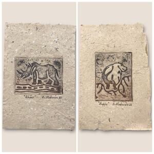 African Animal Print Etchings on Handmade Paper Mukwiro "Rhino" & "Hippo"
